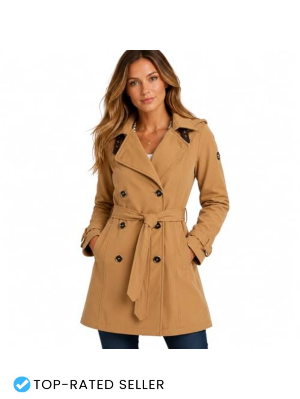 Womens Softshell Trench Coat Hooded Belted Lightweight Jacket